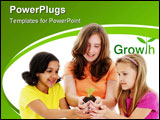 PowerPoint Template - Teen holding a plant in pile of dirt with friends