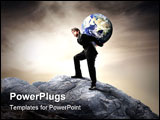 PowerPoint Template - Businessman climbing a mountain with the earth on his shoulders