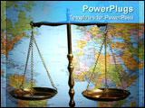 PowerPoint Template - Still-life of the scales of justice with map background.