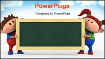 PowerPoint Template - cute cartoon boy and girl with blackboard - high quality 3d illustration