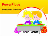 PowerPoint Template - Vector illustration of elementary school students sitting at a desk in a class