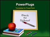 PowerPoint Template - A computer illustration of school equipment with apple books pencils and chalkboard.