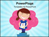 PowerPoint Template - School superstar! Small school girl holding up test and dreaming about A plus grade.