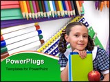 PowerPoint Template - school supplies laid out on a table ready for the first day of school.