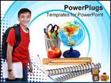 PowerPoint Template - box with pencils spiral netebook and red apple on white