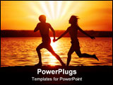 PowerPoint Template - Silhouettes of happy couple running down seashore at sunset