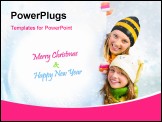 PowerPoint Template - Winter teenage Girls peeking from behind blank sign billboard