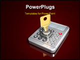 PowerPoint Template - d illustration of a large gold key protruding out of a simple gray calculator on a dark red reflect