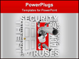 PowerPoint Template - n open door with hands holding guns surrounded by words like cyber-crime stolen identity virus phis