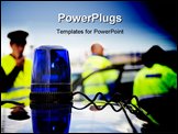 PowerPoint Template - lue flashing light on the roof of an unmarked police car, with a policeman and two paramedics in th