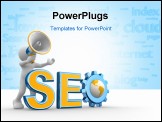 PowerPoint Template - 3d people - human character person with a megaphone and word Seo. Gear mechanism and earth globe. 3d render