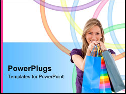 PowerPoint Template - Happy woman portrait with shopping bags isolated