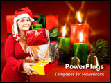 PowerPoint Template - Beauty girl with christmas gifts over white