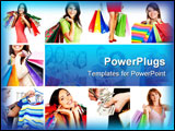 PowerPoint Template - Happy smiling shopping women. Over white background