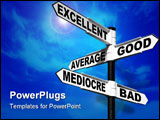 PowerPoint Template - Signpost with the words Excellent Good Average Mediocre and Bad against a blue cloudy sky