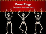 PowerPoint Template - hree spooky skeletons jump and dance around - bordered by black and orange elements - great for hal