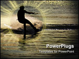 PowerPoint Template - unset waterskiing wakeboarder sprays water into the air. Afternoon sunlight creates dazzling reflec