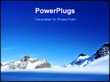 PowerPoint Template - unset on the glacier ski slopes at saas fee. 3 skiers can just be made out in the immensity of the 