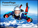 PowerPoint Template - Skydiver falls through the air. All right! Thumbs up! Parachuting is fun!