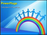 PowerPoint Template - 3d small people standing on a rainbow. Isolated on white background.