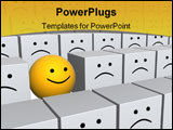 PowerPoint Template - Bright yellow sphere with smile in row of grey boxes