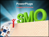 PowerPoint Template - Word SMO on a big wall and 3d small person on a stairs. Isolated on white background.