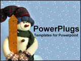 PowerPoint Template - a stuffed snowman with snow flakes in the back
