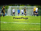 PowerPoint Template - Soccer game capture with players in backgroundshallow depth of filed. Focus on the sideline.