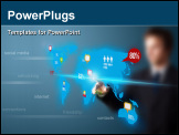 PowerPoint Template - Businessman pressing social media button on digital map, futuristic technology