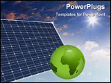 PowerPoint Template - solar panel with green world globe against cloudy sky