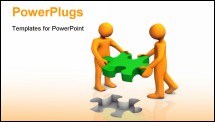 PowerPoint Template - Two orange cartoons with puzzle on white background