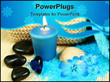 PowerPoint Template - Spa soothe in blue color. Wellness therapy with pebbles and candle