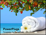 PowerPoint Template - Spa still-life. Towel and plumeria flower on the tropical beach