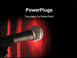 PowerPoint Template - A microphone in the spotlight with a red stage curtain