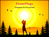 PowerPoint Template - an illustrative image showing a man playing golf at sunset