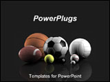 PowerPoint Template - Sports balls over a grey background. Ideal for presentations on sports club, sports game, etc.