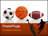 PowerPoint Template - Assorted sports equipment on white including a basketball a soccer ball and an American Football