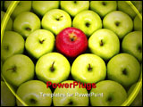 PowerPoint Template - Red apple standing out from large group of green apples. Horizontal shape