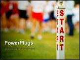 PowerPoint Template - The start line at the beginning of a cross country race with runners in the background
