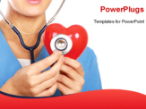 PowerPoint Template - A doctor with stethoscope examining red heart, isolated on white background