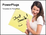 PowerPoint Template - Yellow sticky note reads, Just smile, isolated
