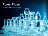 PowerPoint Template - Chess team. Set of blue glass chessmen.
