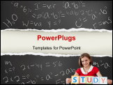 PowerPoint Template - Young smiling teacher with STUDY letters on blackboard background