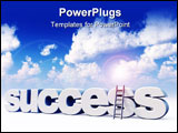 PowerPoint Template - the word success and a ladder under blue cloudy sky - 3d illustration