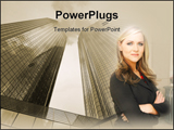 PowerPoint Template - business woman posing in a business setting in front of business buildings