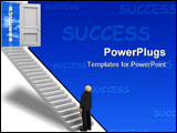 PowerPoint Template - A 3d image of businessman looking at ladders to the sky