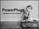 PowerPoint Template - a baby sitting on a suitcase