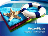 PowerPoint Template - summer gear; colorful towel life buoy and starfish by the swimpool