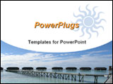 PowerPoint Template - Resort houses over water on stilts and small wooden bridge plus sun sign