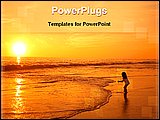 PowerPoint Template - image of a girl playing in the sea coast at the sunset time